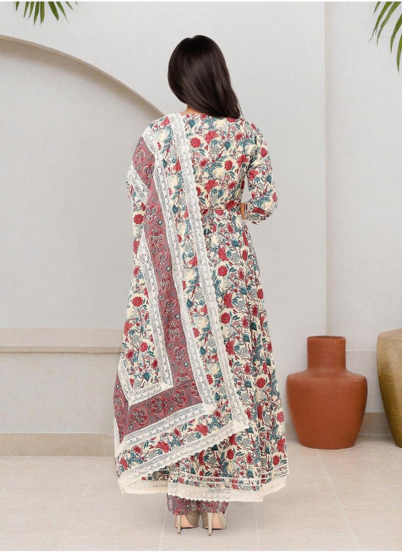 ISHIN Women's Multicoloured 100% Cotton Embellished Tunic Full Length Casual Straight Fit Kurta Set  - Image 5