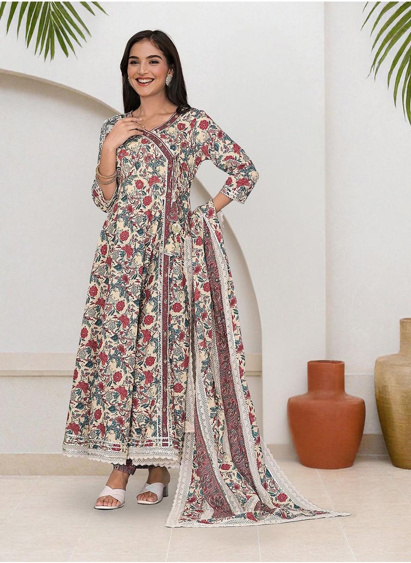 ISHIN Women's Multicoloured 100% Cotton Embellished Tunic Full Length Casual Straight Fit Kurta Set  - Image 3