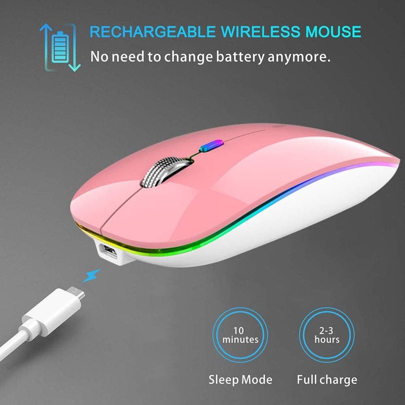 TENMOS Wireless Bluetooth Mouse, LED Slim (Bluetooth 5.1 + USB) 2.4GHz Rechargeable Silent Bluetooth Wireless Mouse with Type C Adapter for Laptop/MacBook/iPad OS 13 and Above (Pink) - Image 4