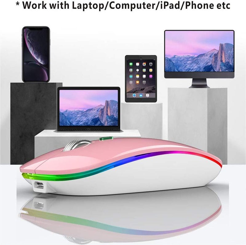 TENMOS Wireless Bluetooth Mouse, LED Slim (Bluetooth 5.1 + USB) 2.4GHz Rechargeable Silent Bluetooth Wireless Mouse with Type C Adapter for Laptop/MacBook/iPad OS 13 and Above (Pink) - Image 5