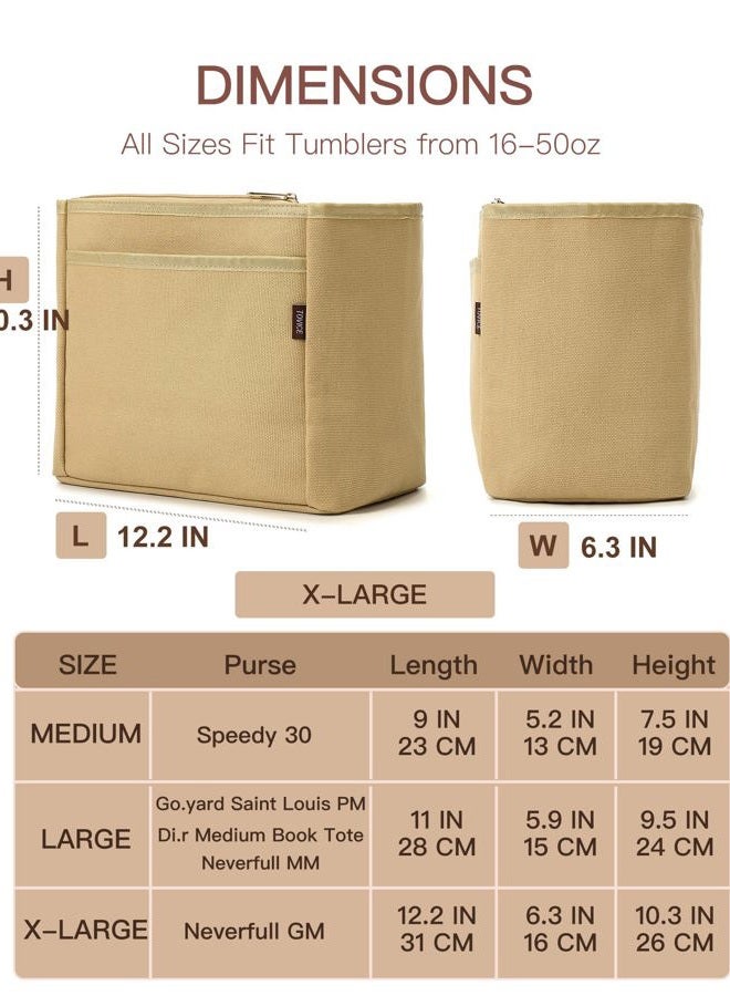 TOVICE Tote Bag Organizer Insert with Stanley Cup Holder and Zipper Bag, Compatible with Neverfull, Saint Louis and More, 9 Pockets (Beige, Large) - Image 4