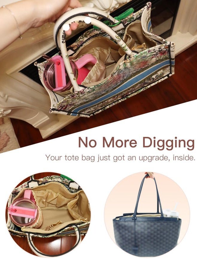 TOVICE Tote Bag Organizer Insert with Stanley Cup Holder and Zipper Bag, Compatible with Neverfull, Saint Louis and More, 9 Pockets (Beige, Large) - Image 5