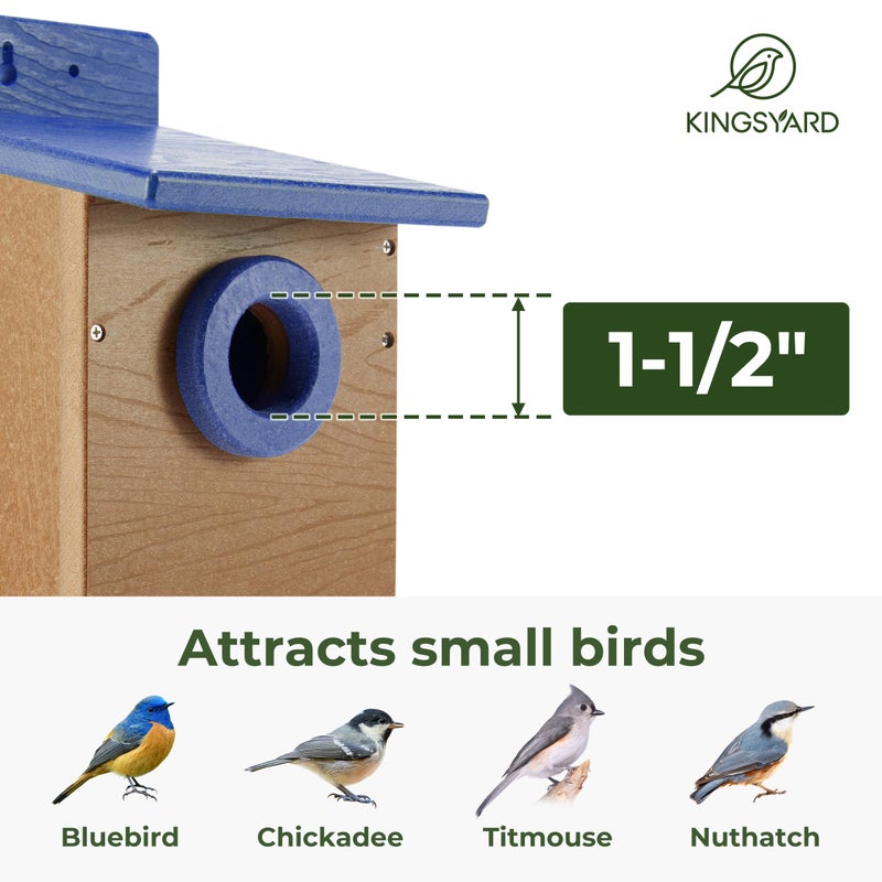 Kingsyard Recycled Plastic Bird House for Outdoor - Durable Nesting Box with Clear View Panel & Predator Guard for Bluebird Wren Swallow Finch, Blue & Brown - Image 4