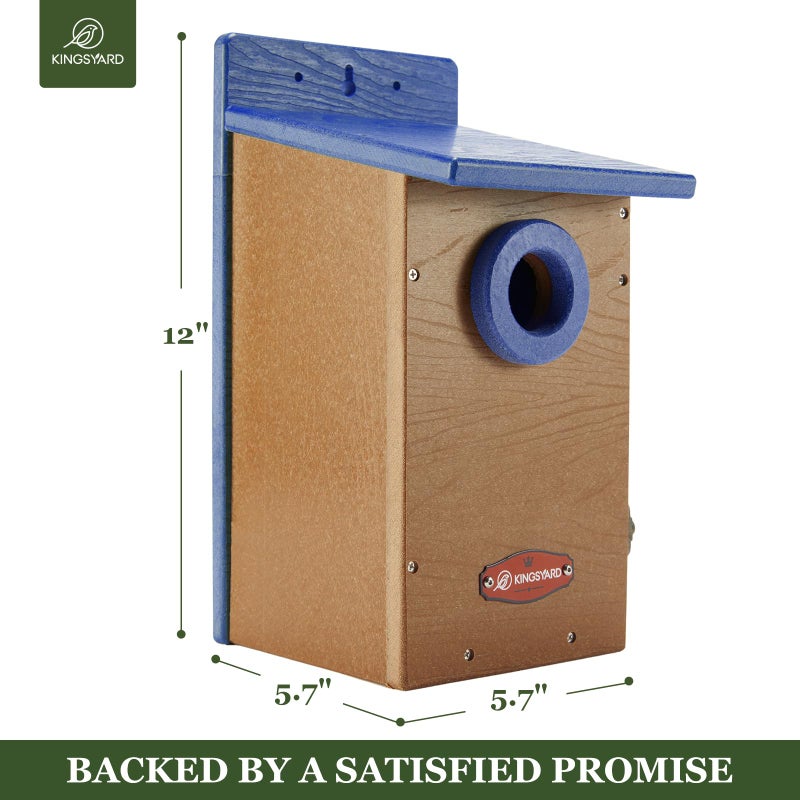 Kingsyard Recycled Plastic Bird House for Outdoor - Durable Nesting Box with Clear View Panel & Predator Guard for Bluebird Wren Swallow Finch, Blue & Brown - Image 2