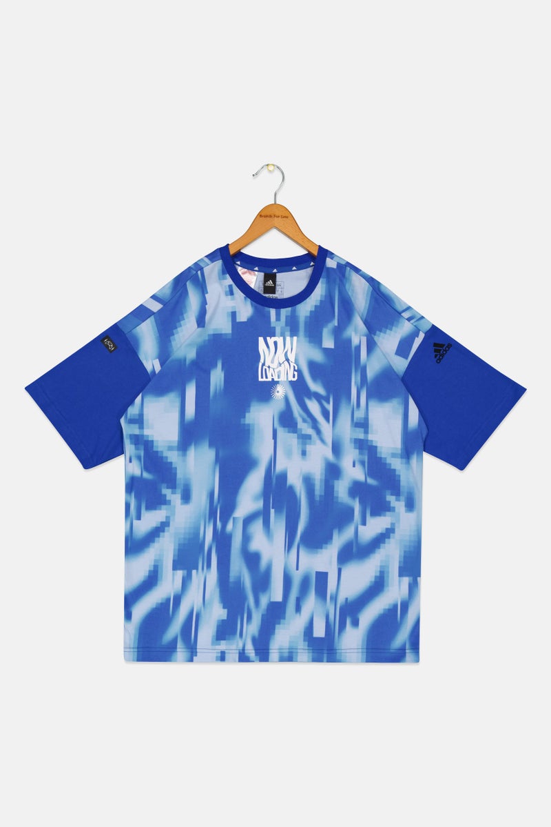 Adidas ملابس رياضية للأطفال الأولاد بأكمام قصيرة مناسبة، تي شيرت خارجي، مجموعة زرقاء - Image 1