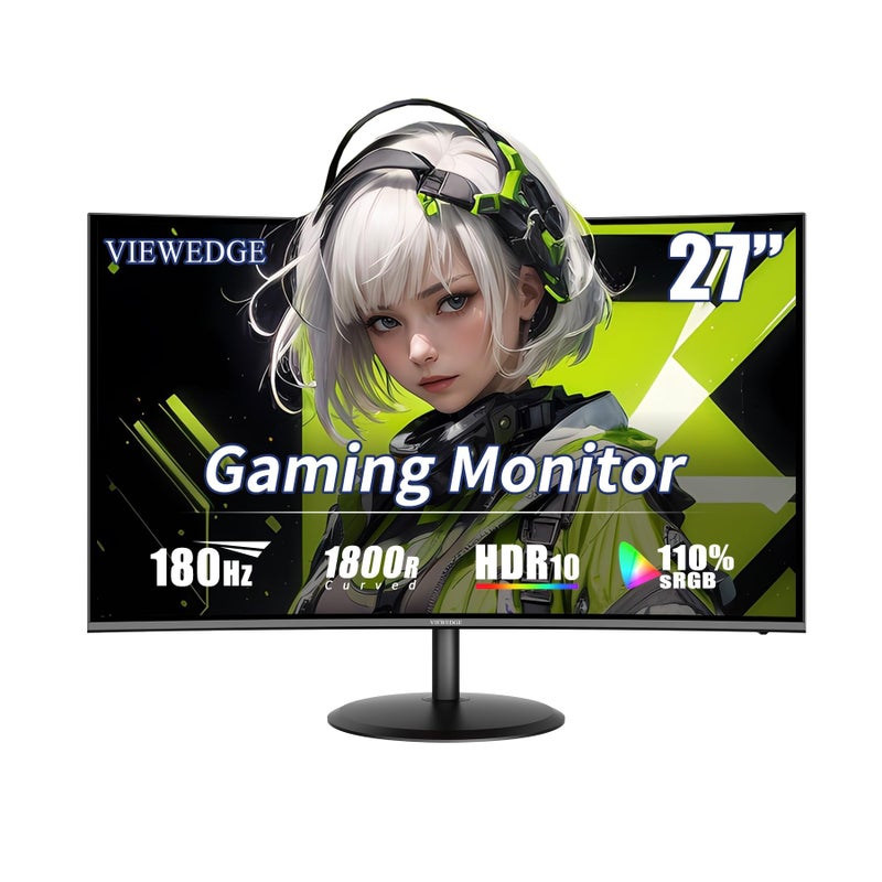 Viewedge 27 inch Curved Gaming Monitor 180Hz 1ms, FHD 1920x1080P Computer Monitor,1800R VA Screen, 120% sRGB with FreeSync, Low Motion Blur, HDMI & DP, Built-in Speakers - Image 1