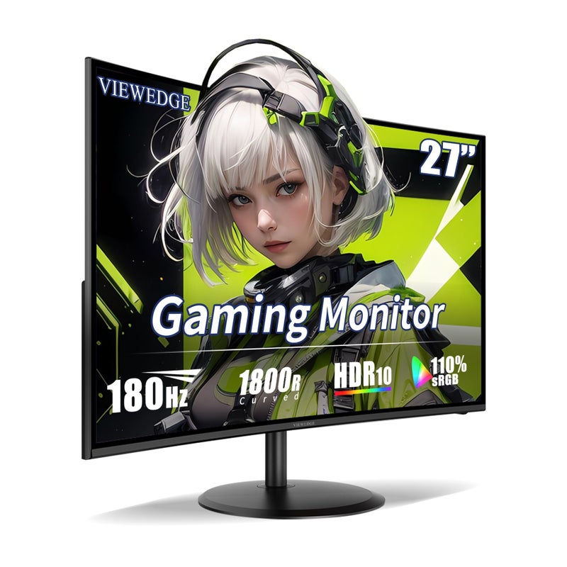 Viewedge 27 inch Curved Gaming Monitor 180Hz 1ms, FHD 1920x1080P Computer Monitor,1800R VA Screen, 120% sRGB with FreeSync, Low Motion Blur, HDMI & DP, Built-in Speakers - Image 2