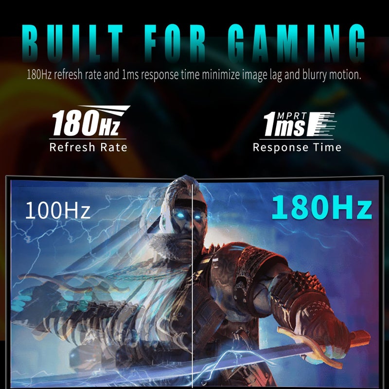 Viewedge 27 inch Curved Gaming Monitor 180Hz 1ms, FHD 1920x1080P Computer Monitor,1800R VA Screen, 120% sRGB with FreeSync, Low Motion Blur, HDMI & DP, Built-in Speakers - Image 3