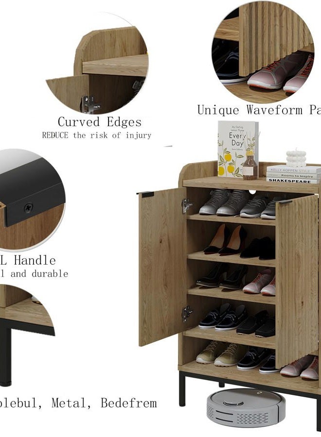 ALBSL Modern Shoe Cabinet with Fluted Door,5-Tier Farmhouse Shoe Cabinet with 3 Adjustable Shelves,41.5'' Tall Wooden Shoe Rack Organizer Cabinet for Entryway, Hallway,Living Room,Natural - Image 3