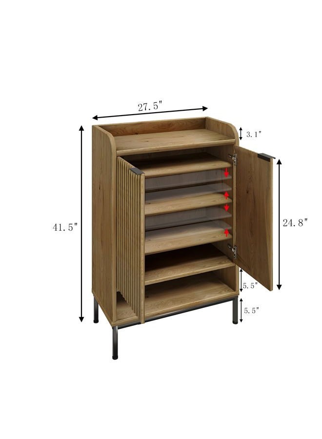 ALBSL Modern Shoe Cabinet with Fluted Door,5-Tier Farmhouse Shoe Cabinet with 3 Adjustable Shelves,41.5'' Tall Wooden Shoe Rack Organizer Cabinet for Entryway, Hallway,Living Room,Natural - Image 2
