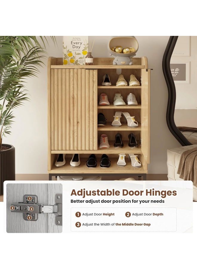 ALBSL Modern Shoe Cabinet with Fluted Door,5-Tier Farmhouse Shoe Cabinet with 3 Adjustable Shelves,41.5'' Tall Wooden Shoe Rack Organizer Cabinet for Entryway, Hallway,Living Room,Natural - Image 4