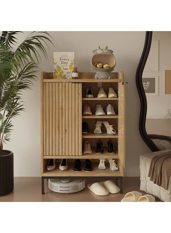 ALBSL Modern Shoe Cabinet with Fluted Door,5-Tier Farmhouse Shoe Cabinet with 3 Adjustable Shelves,41.5'' Tall Wooden Shoe Rack Organizer Cabinet for Entryway, Hallway,Living Room,Natural - Image 1