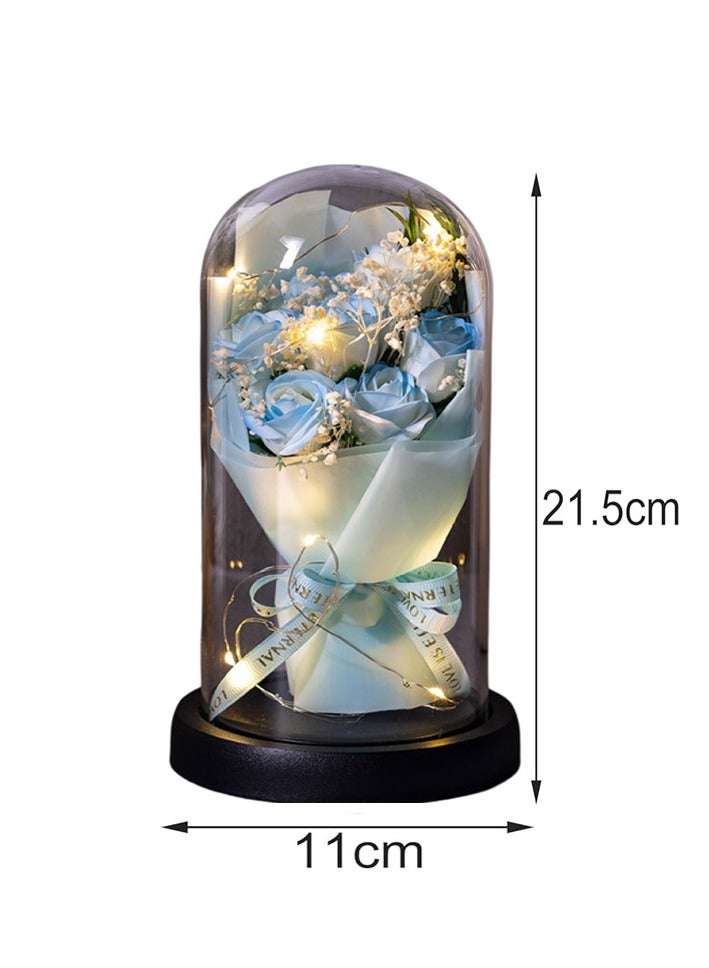 ARNOTEC "Eternal Rose Gift Box – LED Light Glass Cover Decoration | Romantic Gift for Valentine's Day, Birthday, Mother's Day | Blue Bouquet Creative Ornaments"  - Image 2