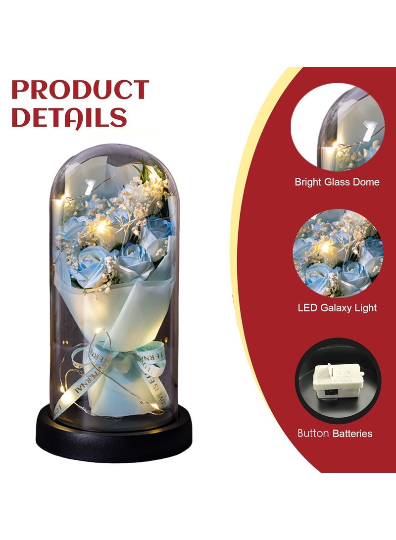 ARNOTEC "Eternal Rose Gift Box – LED Light Glass Cover Decoration | Romantic Gift for Valentine's Day, Birthday, Mother's Day | Blue Bouquet Creative Ornaments"  - Image 3