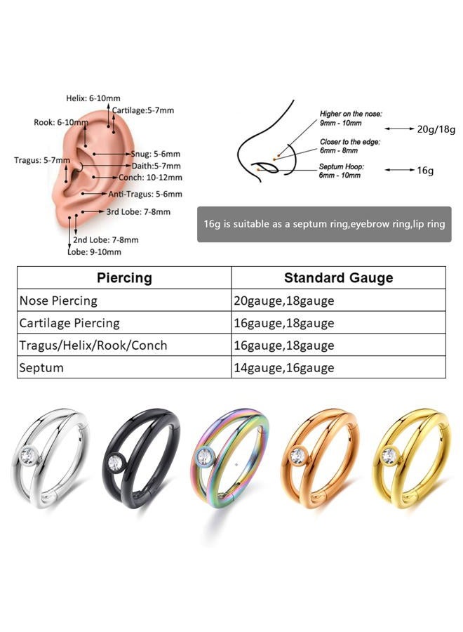 Lantine Helix Daith Cartilage Earring Hoop Stainless Steel 8mm Septum Ring Cute Cz Hinged Segment Tragus Daith Piercing Jewelry - Image 5
