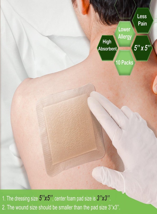 NeuHeils Silicone Foam Dressing with Gentle Border 5''x5'', 10 Pack for Bed Sore Leg Ulcer, High Absorbency Large Waterproof Silicone Adhesive Wound Bandages Patches - Image 3