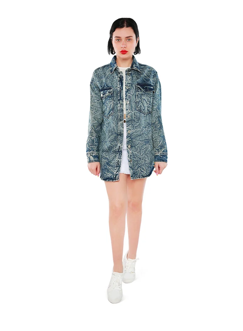London Rag Wrinkled Acid Wash Denim Shacket in Dark Blue