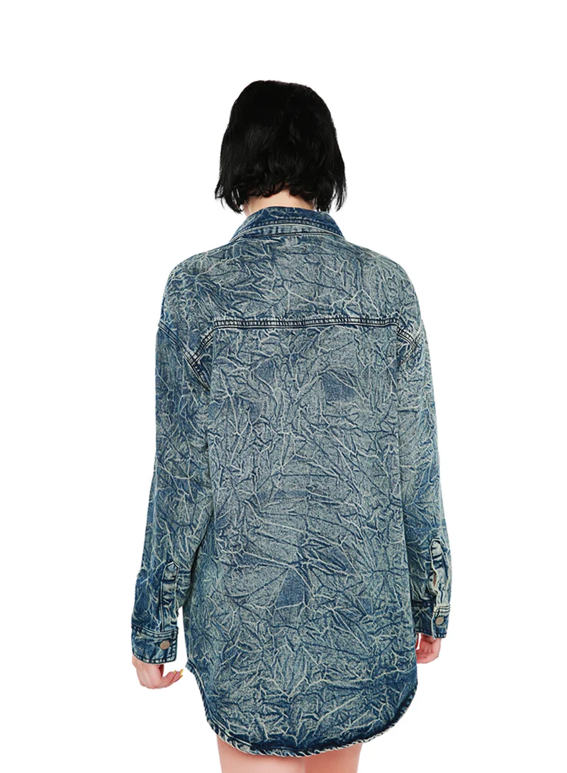 London Rag Wrinkled Acid Wash Denim Shacket in Dark Blue