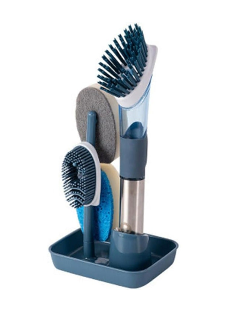Oasisgalore Soap Dispensing Dish Brush Set with 4 Replaceable Brush Heads，Kitchen Scrub Brush for Pan Sink Cleaning - Image 1