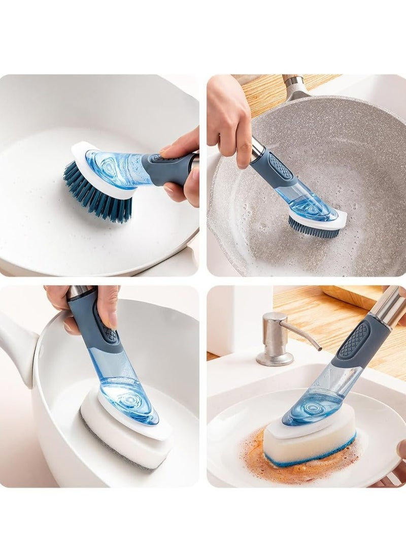 Oasisgalore Soap Dispensing Dish Brush Set with 4 Replaceable Brush Heads，Kitchen Scrub Brush for Pan Sink Cleaning - Image 3