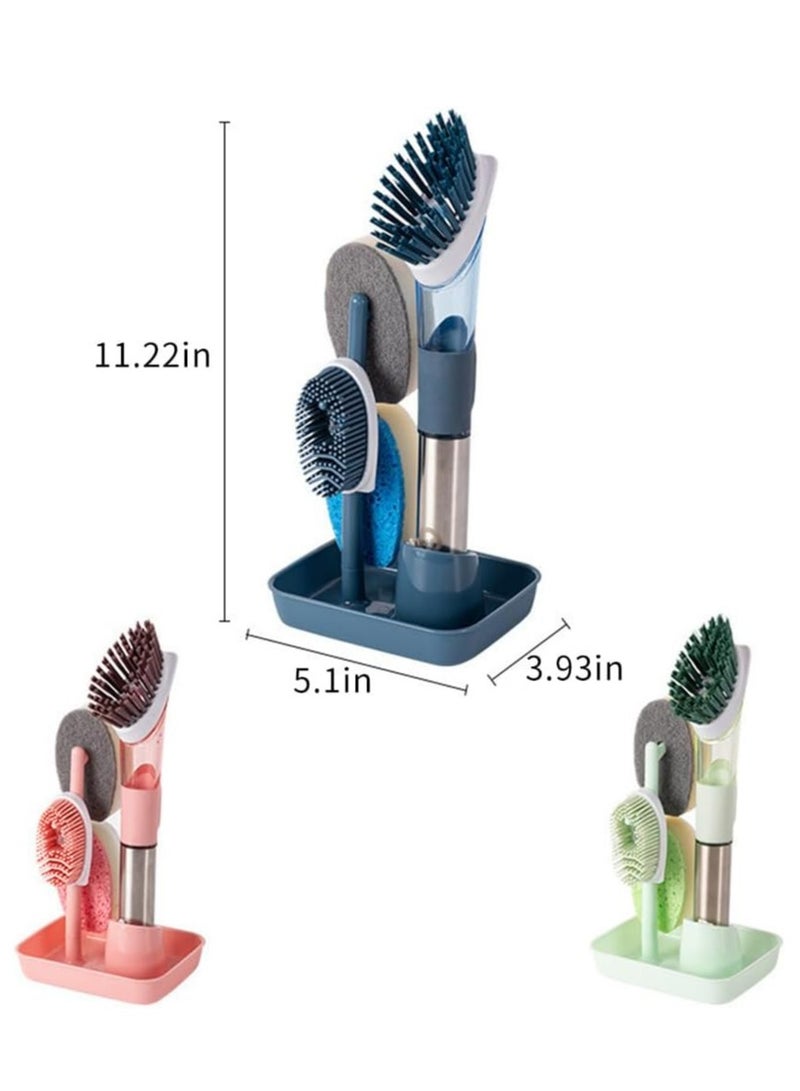 Oasisgalore Soap Dispensing Dish Brush Set with 4 Replaceable Brush Heads，Kitchen Scrub Brush for Pan Sink Cleaning - Image 4