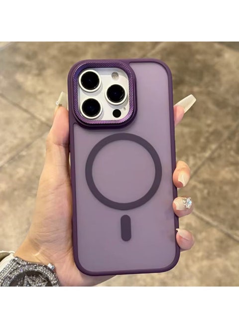 Magsafe iPhone 16 Pro Case, Grade Drop Tested Shockproof Matte Translucent Hard Back Slim Case Cover, Black Magnetic Circle (Purple)