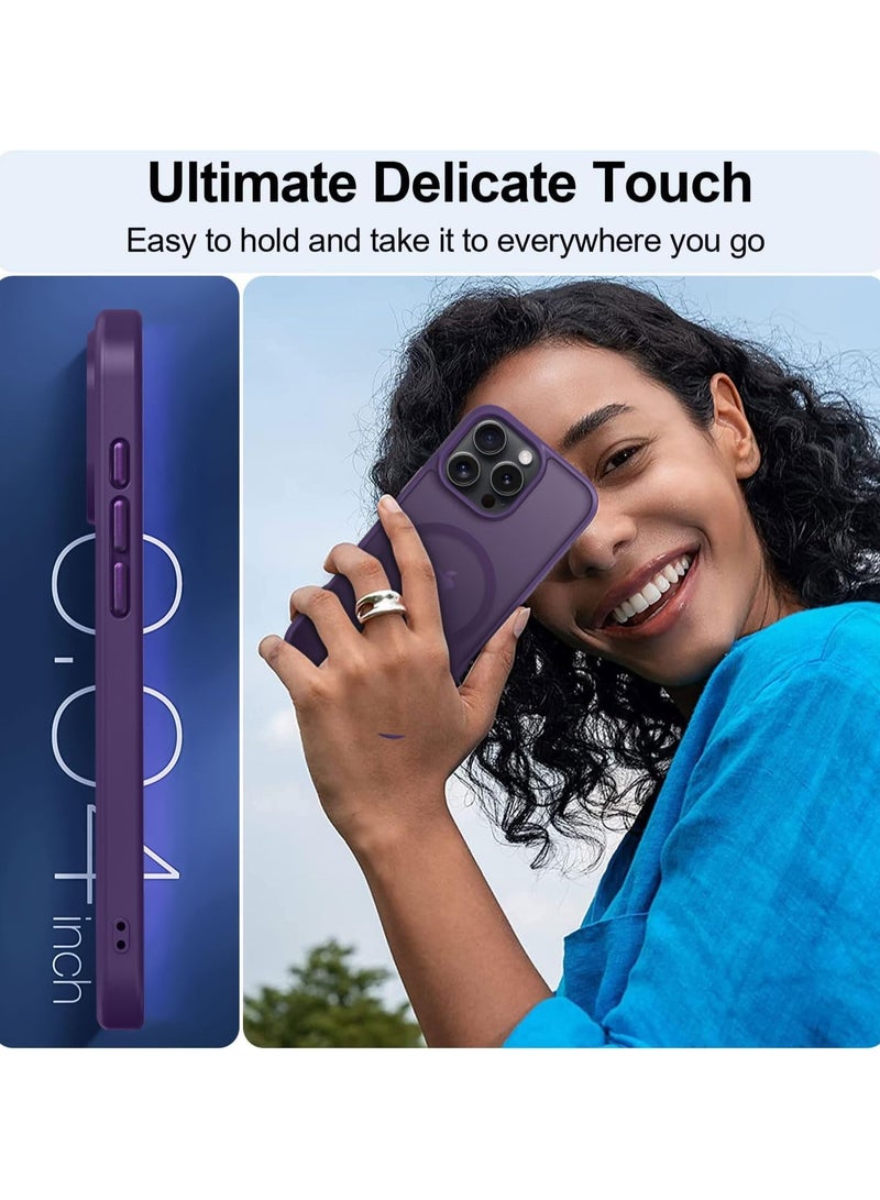 Denx Magsafe iPhone 16 Pro Case, Grade Drop Tested Shockproof Matte Translucent Hard Back Slim Case Cover, Black Magnetic Circle (Purple)  - Image 4