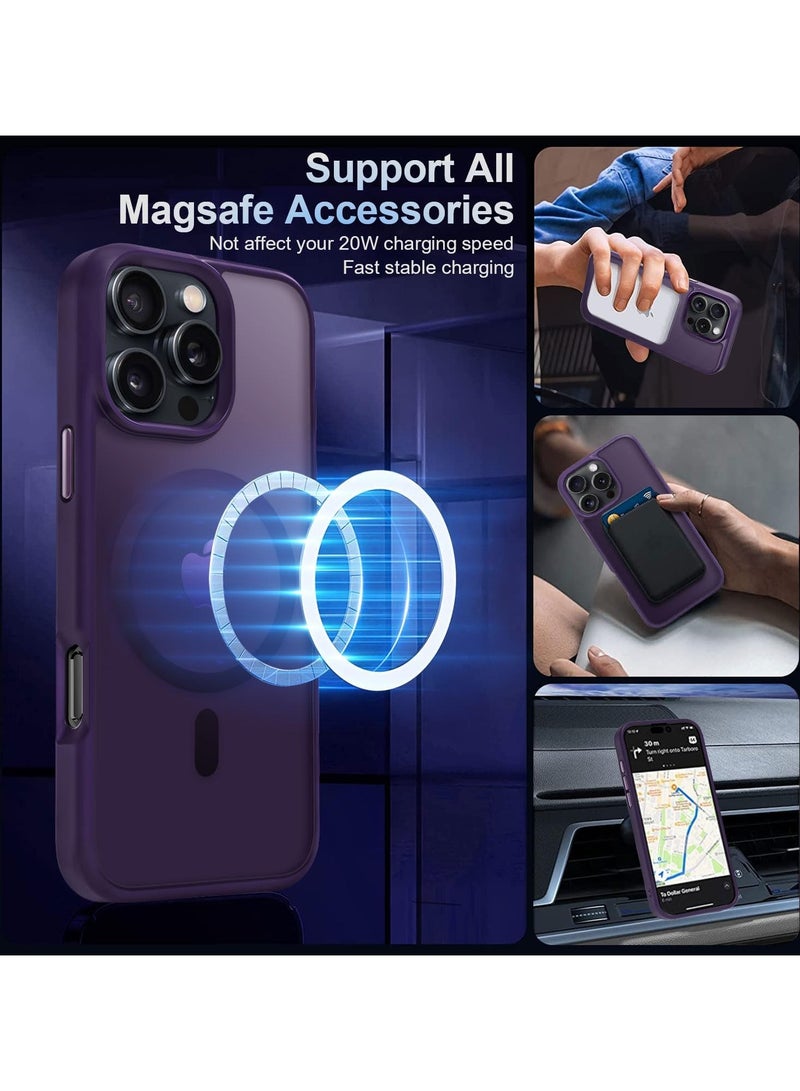 Denx Magsafe iPhone 16 Pro Case, Grade Drop Tested Shockproof Matte Translucent Hard Back Slim Case Cover, Black Magnetic Circle (Purple)  - Image 5