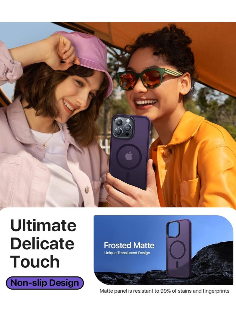 Denx - Magsafe iPhone 16 Pro Case, Grade Drop Tested Shockproof Matte Translucent Hard Back Slim Case Cover, Black Magnetic Circle (Purple) - Image 1