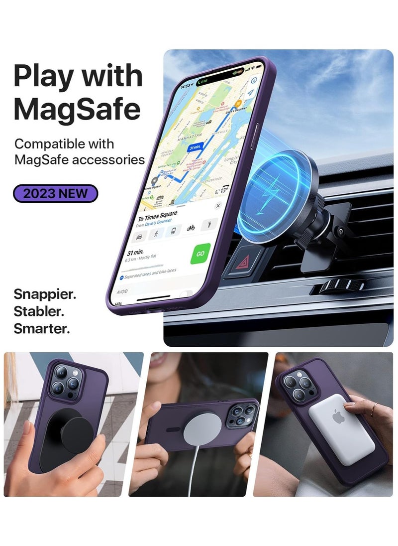 Denx - Magsafe iPhone 16 Pro Case, Grade Drop Tested Shockproof Matte Translucent Hard Back Slim Case Cover, Black Magnetic Circle (Purple) - Image 1