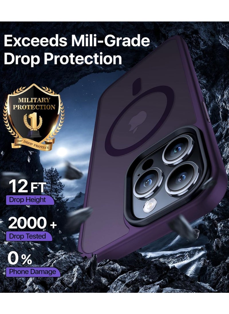 Denx - Magsafe iPhone 16 Pro Case, Grade Drop Tested Shockproof Matte Translucent Hard Back Slim Case Cover, Black Magnetic Circle (Purple) - Image 1
