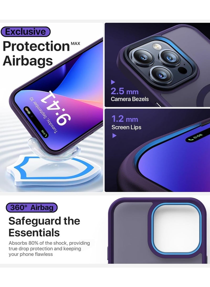 Denx - Magsafe iPhone 16 Pro Case, Grade Drop Tested Shockproof Matte Translucent Hard Back Slim Case Cover, Black Magnetic Circle (Purple) - Image 1
