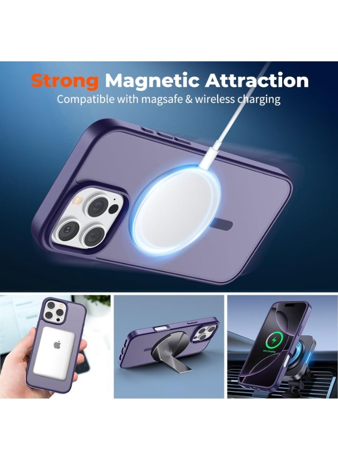 ACLIX Magsafe iPhone 16 Pro Case, Grade Drop Tested Shockproof Matte Translucent Hard Back Slim Case Cover, Black Magnetic Circle (Purple) - Image 2