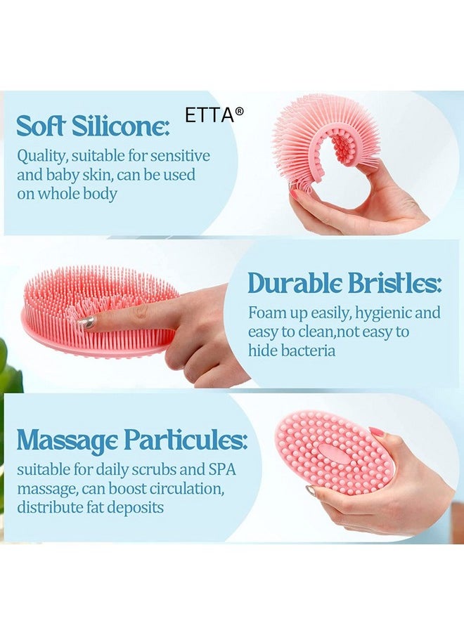 Etta ETTA® Exfoliating Silicone Body Scrubber Body Silicone Scrubber Brush Silicone Body Wash Scrubber for Skin Exfoliation,Silicone Baby Bath Scrubber Baby Bath Brush | Silicon Bath Brush (MULTICOLOUR) PINK/Black PACK OF 1  - Image 4