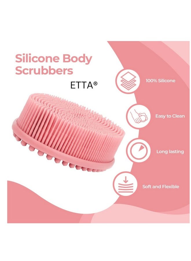 Etta ETTA® Exfoliating Silicone Body Scrubber Body Silicone Scrubber Brush Silicone Body Wash Scrubber for Skin Exfoliation,Silicone Baby Bath Scrubber Baby Bath Brush | Silicon Bath Brush (MULTICOLOUR) PINK/Black PACK OF 1  - Image 5