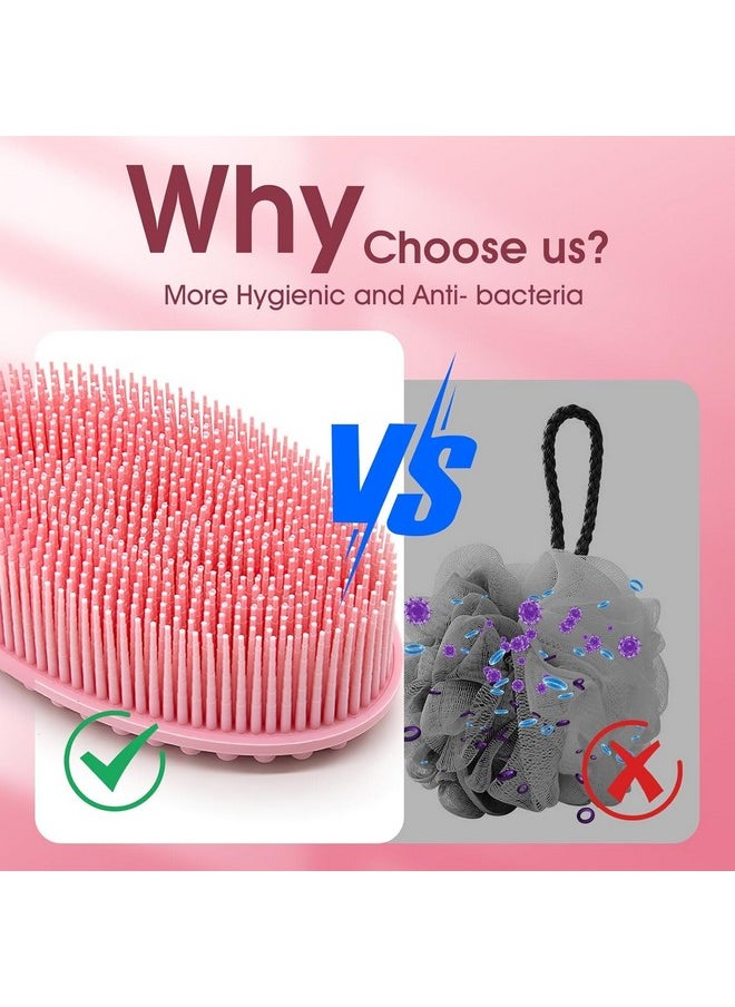 Etta ETTA® Exfoliating Silicone Body Scrubber Body Silicone Scrubber Brush Silicone Body Wash Scrubber for Skin Exfoliation,Silicone Baby Bath Scrubber Baby Bath Brush | Silicon Bath Brush (MULTICOLOUR) PINK/Black PACK OF 1  - Image 2