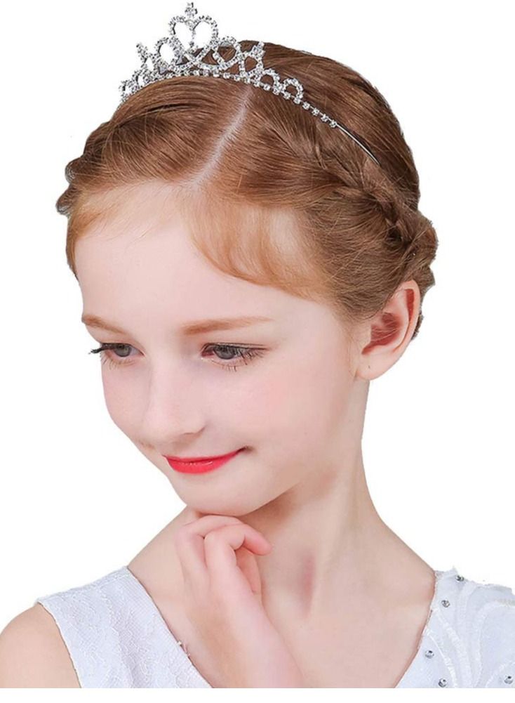 KASTWAVE Wedding Party Children Flower Girl Crystal Rhinestones Heart Shaped Crown Headband Tiara for Girls and Bridal Cute Princess (Silver) - Image 1