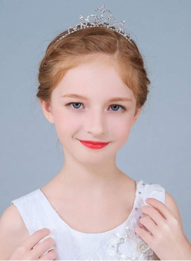 KASTWAVE Wedding Party Children Flower Girl Crystal Rhinestones Heart Shaped Crown Headband Tiara for Girls and Bridal Cute Princess (Silver) - Image 2