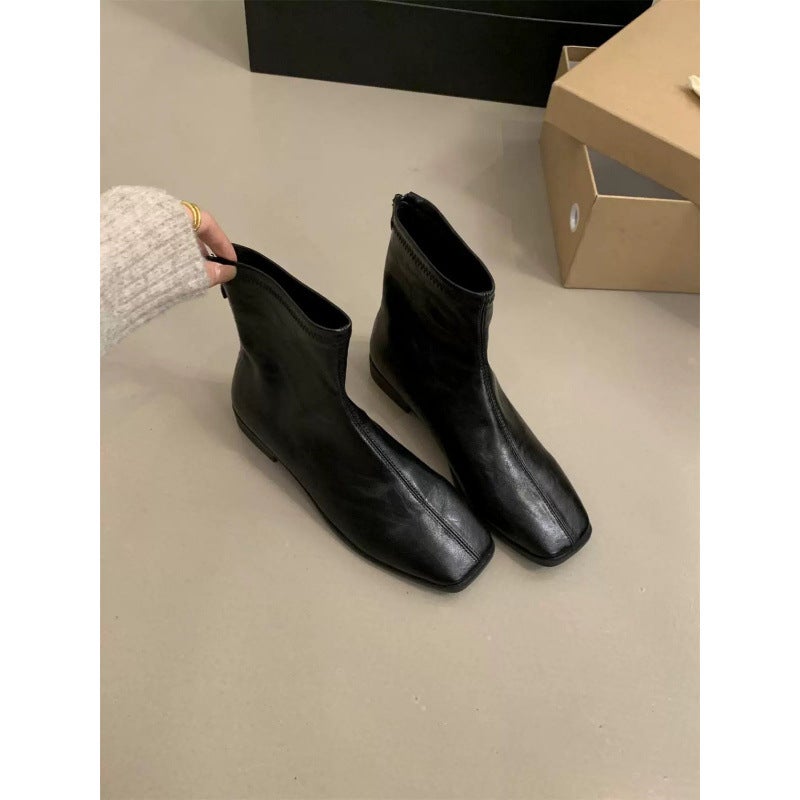 Niche Korean Style Thin Boots French Style Naked Boots Brown Waste Earth Style Short Boots Thick Heel Women'S Boots - Image 4