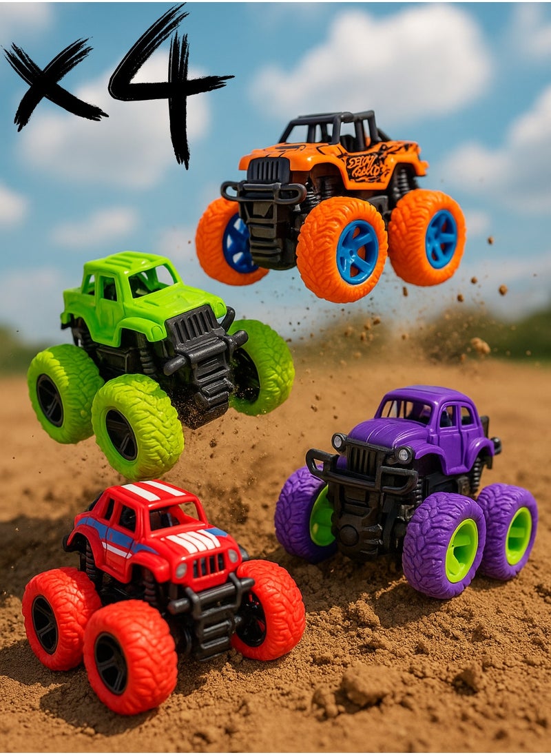 F.A.M.S Monster Truck Toys for Boys and Girls, Inertia Car Educational Toy Cars, Friction Powered Push and Go Toy Cars, Gift Birthday Party Supplies for Toddlers Kids (4 Colours)  - Image 1