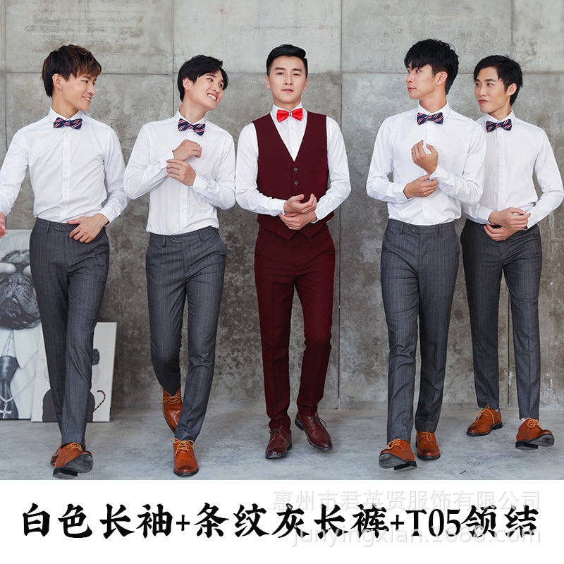 Best Man Suit Set Long Sleeve Shirt Vest Jacket Trousers Wedding Tuxedo - Image 2