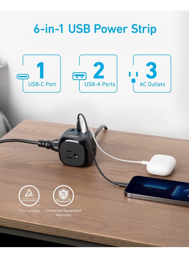 Anker Anker 20W USB C Power Strip, 321 Power Strip with 3 Outlets and USB C Charging for iPhone 15/15 Plus/15 Pro/15 Pro Max, 5 ft Extension Cord, Power Delivery Charging for Dorm Rooms,Home Office(Black)  - Image 1