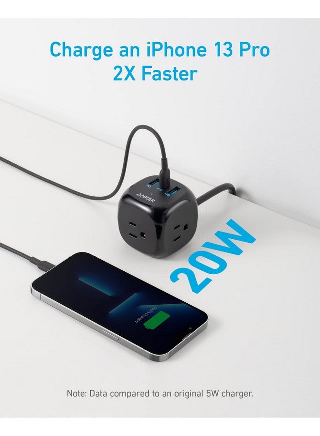 Anker Anker 20W USB C Power Strip, 321 Power Strip with 3 Outlets and USB C Charging for iPhone 15/15 Plus/15 Pro/15 Pro Max, 5 ft Extension Cord, Power Delivery Charging for Dorm Rooms,Home Office(Black)  - Image 2