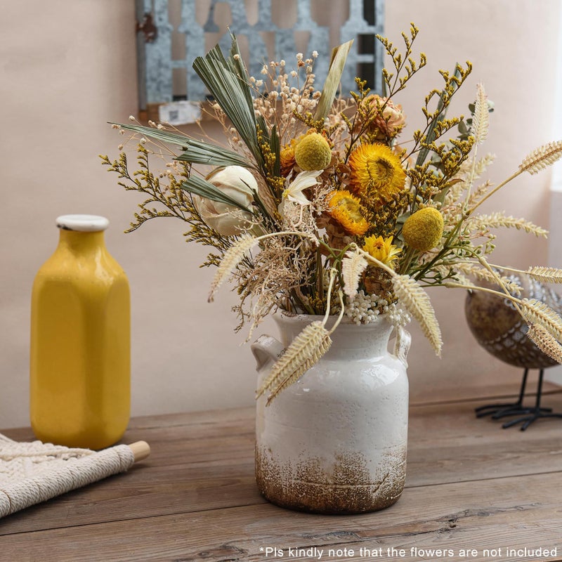 Quoowiit Ceramic Rustic Farmhouse Vase  Distressed Decorative Flower Vase for Home Decor  Ideal Shelf Decor  White Boho Vase for Living Room Bedroom Kitchen Office Decor Centerpiece Table Decorations - Image 2