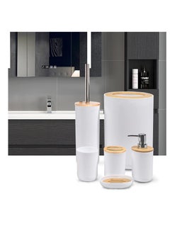 Generic Bamboo Bathroom Accessory Set Includes Soap Dispenser, Toothbrush Holder, Toothbrush Cup, Soap Dish for Decorative Countertop  - Image 1