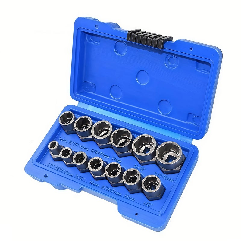 ASDTODW 13PCset Sockets Damaged Bolts Impact Bolt Nut Remover Set CrMo Steel Bolt Extractor Tool Extractor Threading Electric Drill - Image 2