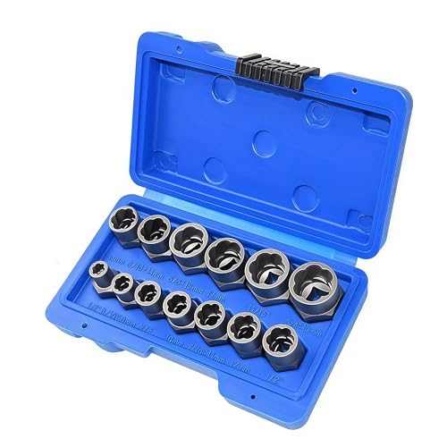 ASDTODW 13PCset Sockets Damaged Bolts Impact Bolt Nut Remover Set CrMo Steel Bolt Extractor Tool Extractor Threading Electric Drill - Image 1