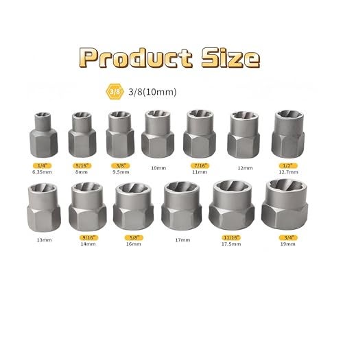 ASDTODW 13PCset Sockets Damaged Bolts Impact Bolt Nut Remover Set CrMo Steel Bolt Extractor Tool Extractor Threading Electric Drill - Image 3