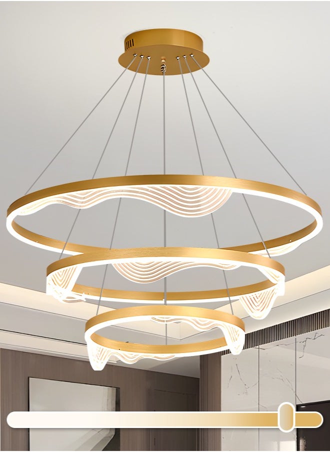 Modern LED Chandelier Light Fixture,Modern LED 3 Ring Lighting with Gold Finish Adjustble Height & Dimmable Chandelier for Dining Room,Living Room,Dining table island,118W,3000K-6000K 