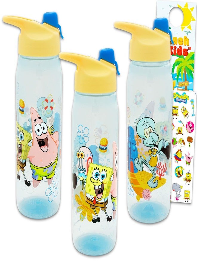 SpongeBob SquarePants Spongebob Water Bottles 3 Pack - Bundle with 3 Reusable Drink Cups for Home, School, Sports, Party Favors Plus Stickers, More | 20 Oz Water Bottles Set - Image 1